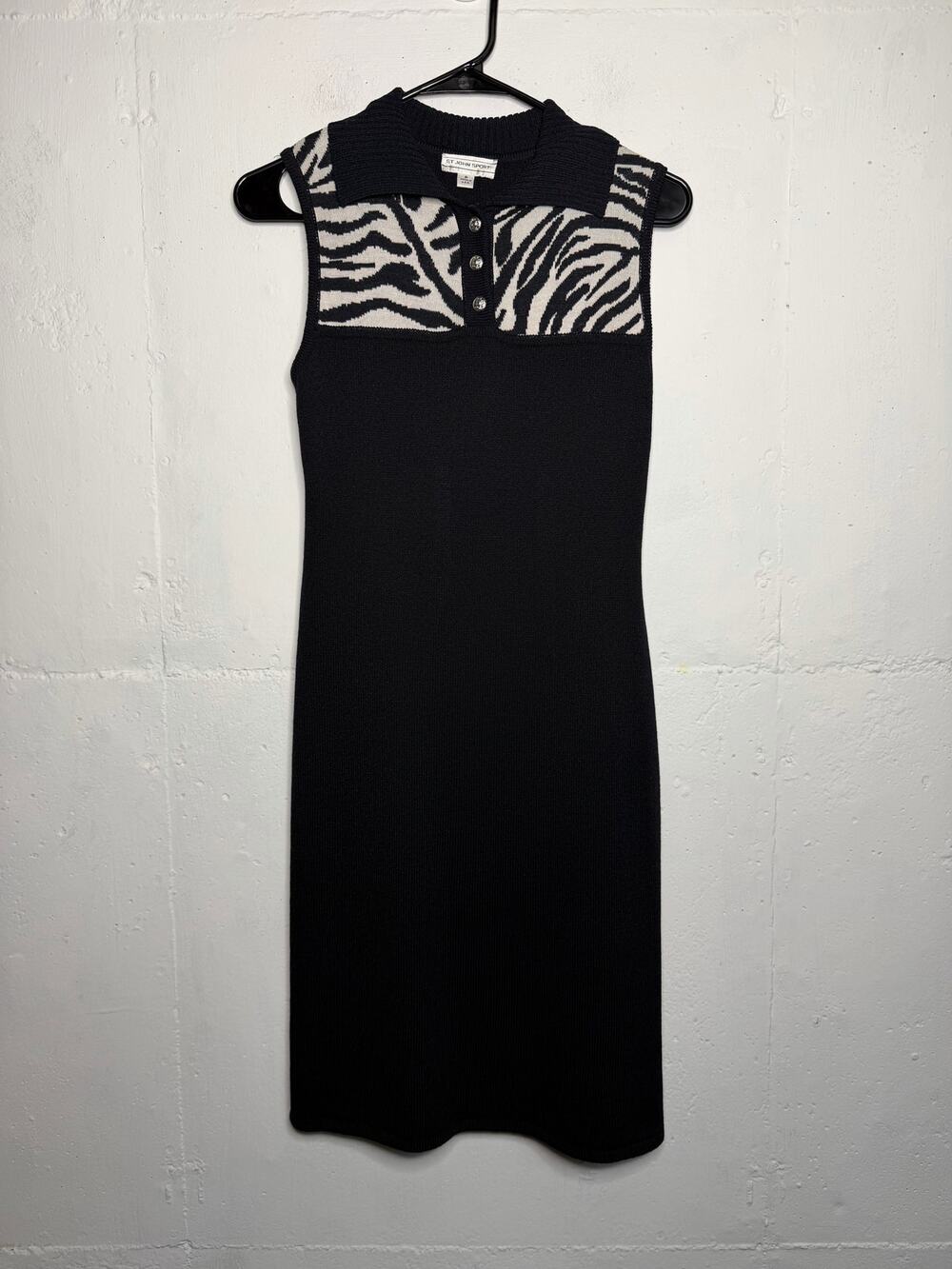 Vintage Black St. John Sport Sleeveless Women ANIMAL PRINT Dress Size P - Picture 1 of 8